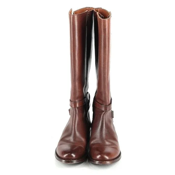 Frye Jordan Strap Tall Leather Riding Boots Womens Size 6 B Brown Worn Twice - Picture 2 of 6